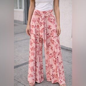 -Sincerely Jules Belted Extreme Wide Leg Pants Pink Floral Women’s Size Small